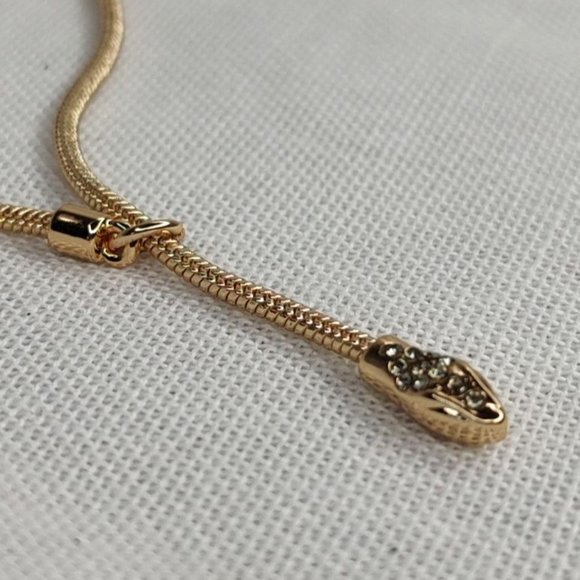 All Saints Necklace Gold Plated Pave Snake Head Lariat Pendant Slide - Picture 10 of 12